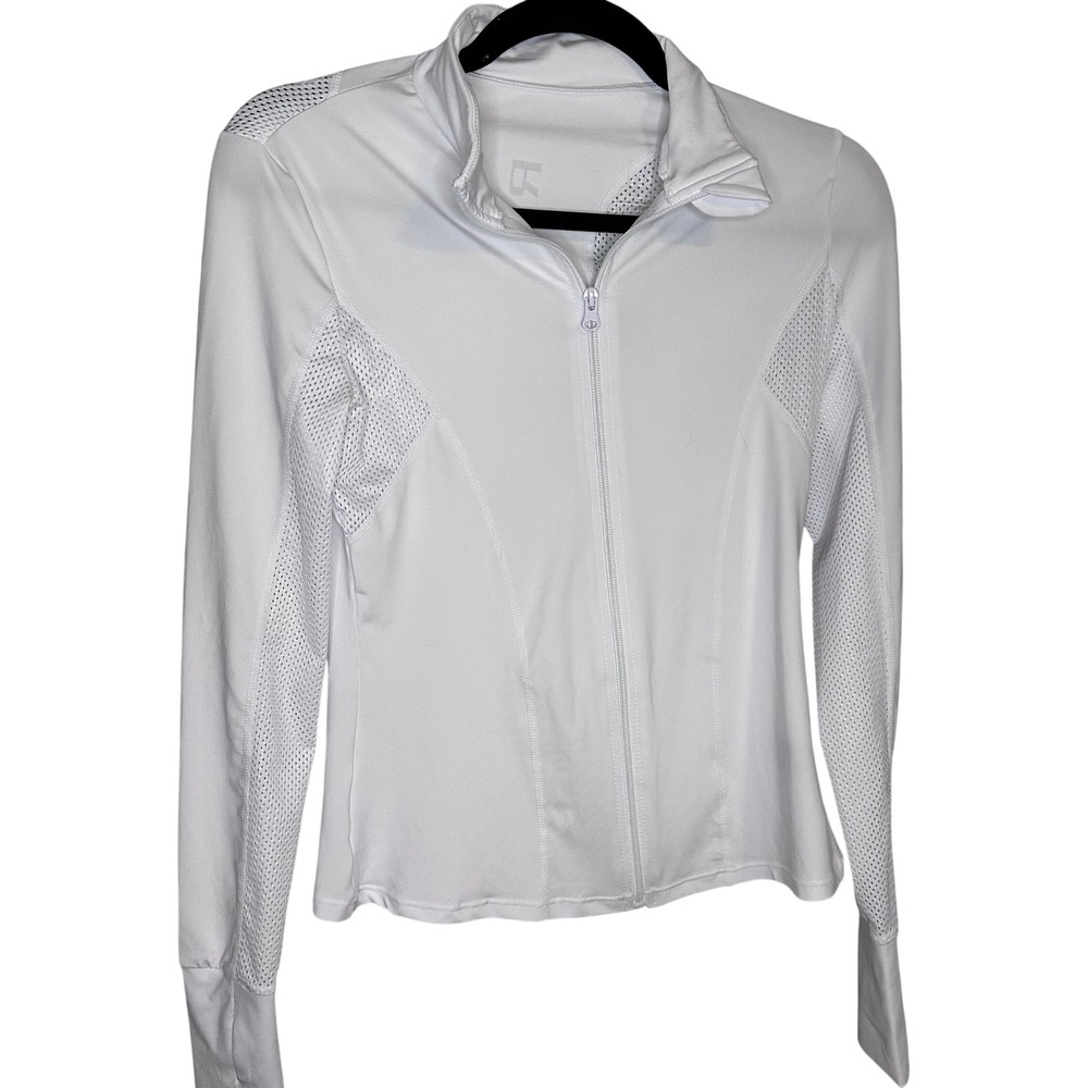 White Athletic Zip Up Jacket Mesh‎ Panels Activewear Running Workout